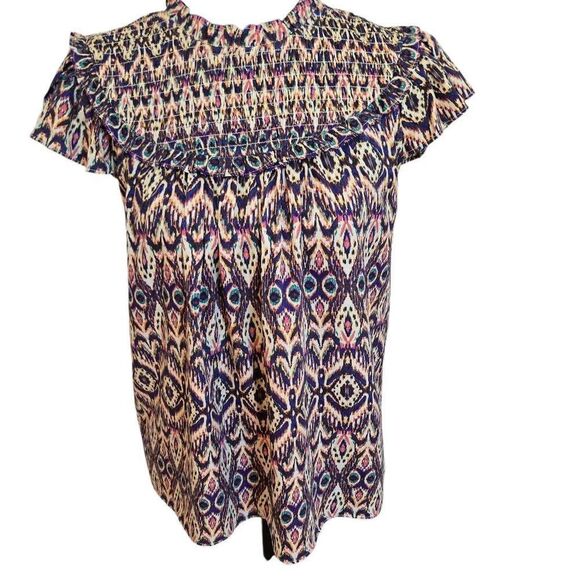 Rose & Olive Tops - Rose + Olive Womens Ikat Print Babydoll Blouse Multicolor Size Small